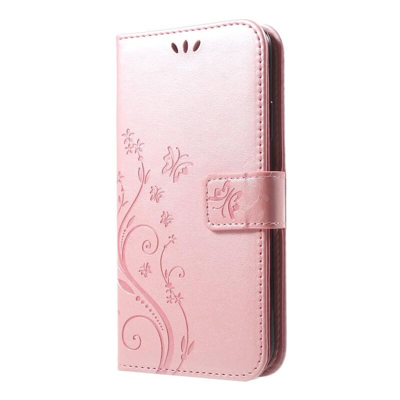 Läderfodral Fjärilar iPhone Xr Roséguld - Fint plånboksfodral med mönster