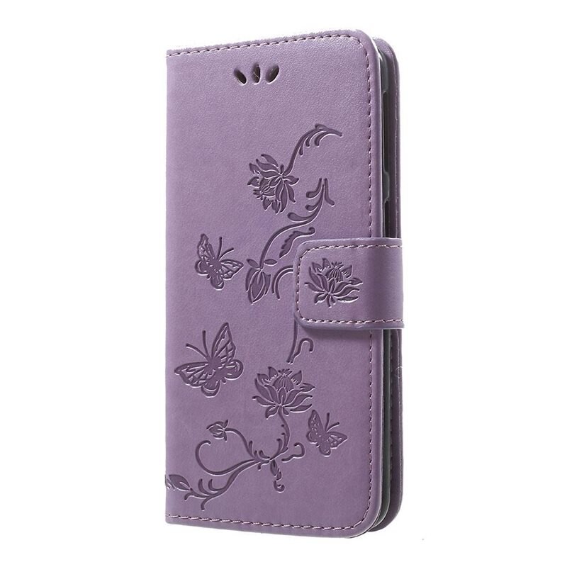 Läderfodral Fjärilar Samsung Galaxy A40 Lila - Fint plånboksfodral med mönster