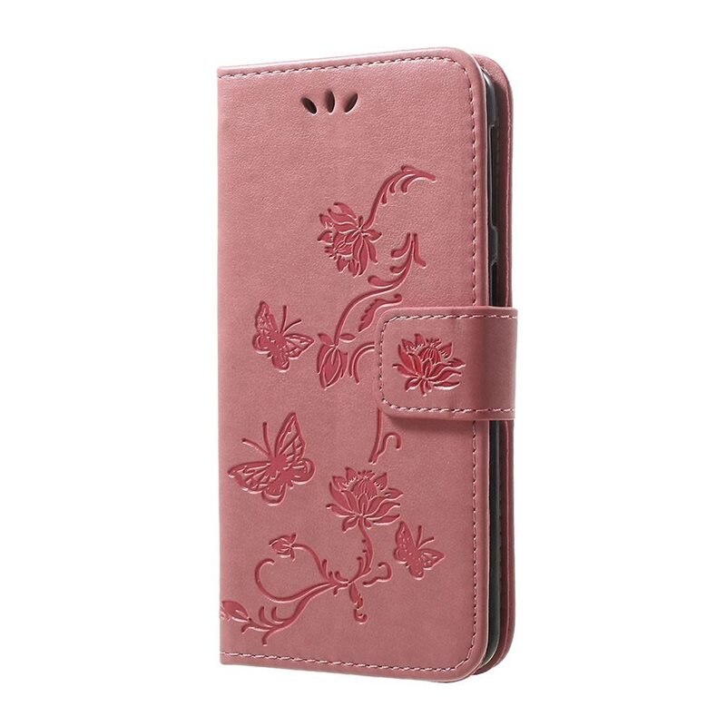 Läderfodral Fjärilar Samsung Galaxy A40 Rosa - Fint plånboksfodral med mönster