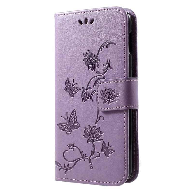 Läderfodral Fjärilar Samsung Galaxy S10e Lila - Fint plånboksfodral med mönster