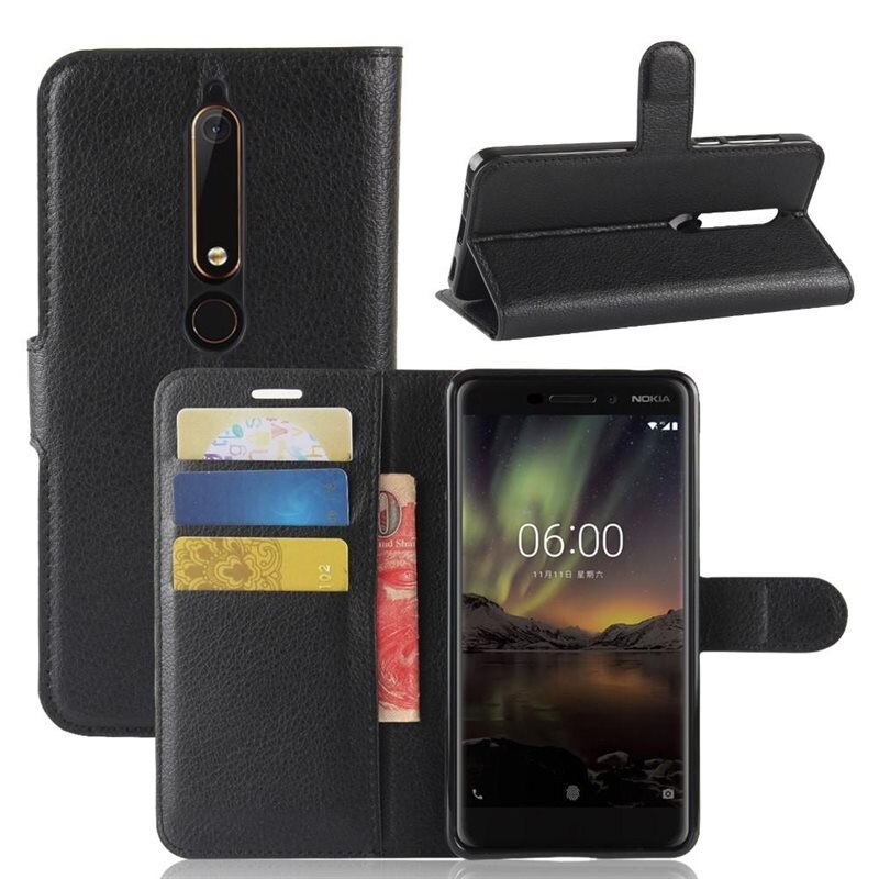 Mobilfodral Nokia 6.1 2018 Svart - Praktiskt plånboksfodral med plats för sedlar och kort