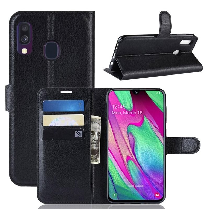Mobilfodral Samsung Galaxy A40 Svart - Praktiskt plånboksfodral med plats för sedlar och kort
