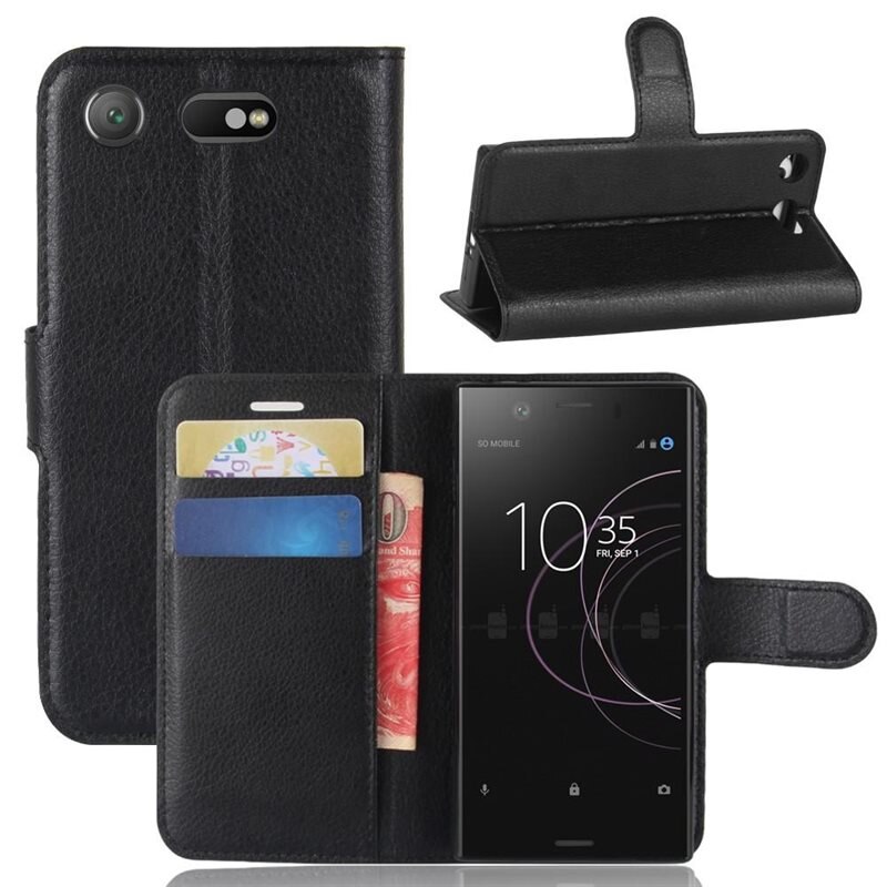 Mobilfodral Sony Xperia XZ1 Compact Svart - Praktiskt plånboksfodral med plats för sedlar och kort