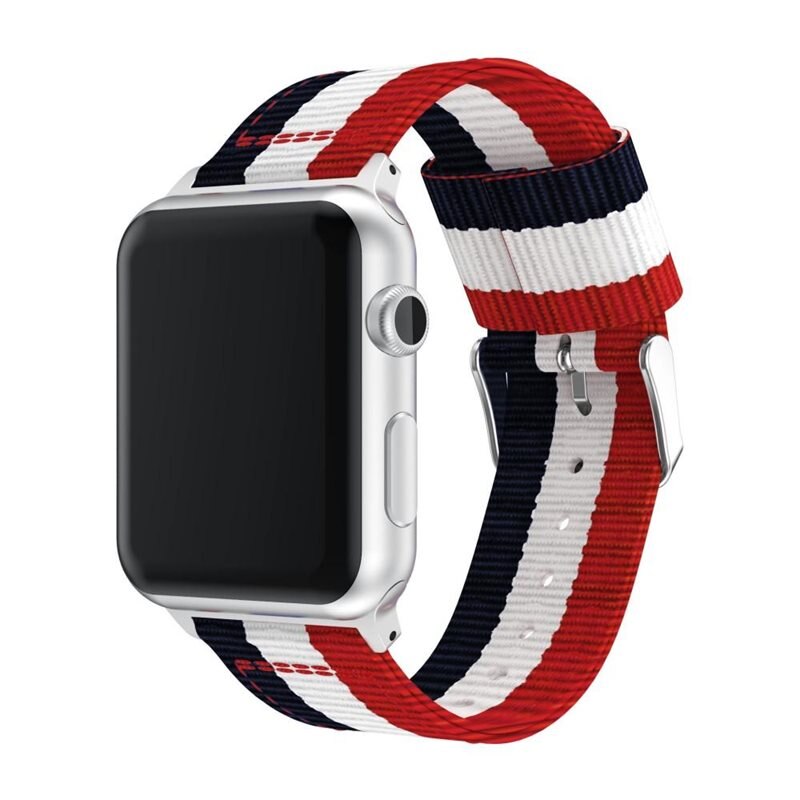 Nylonarmband Apple Watch 45mm Series 8 blå/vit/röd