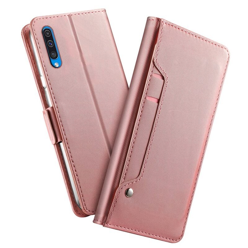 Plånboksfodral Spegel Galaxy A50 Rose gold - Mobilfodral med kortfack och sedelficka