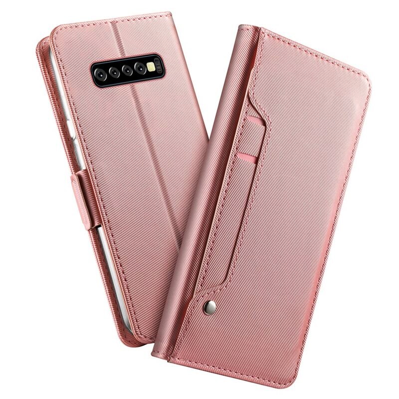 Plånboksfodral Spegel Galaxy S10 Plus Rose gold - Mobilfodral med kortfack och sedelficka