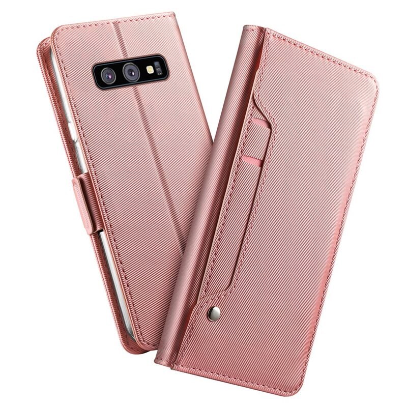 Plånboksfodral Spegel Galaxy S10 Rose gold - Mobilfodral med kortfack och sedelficka