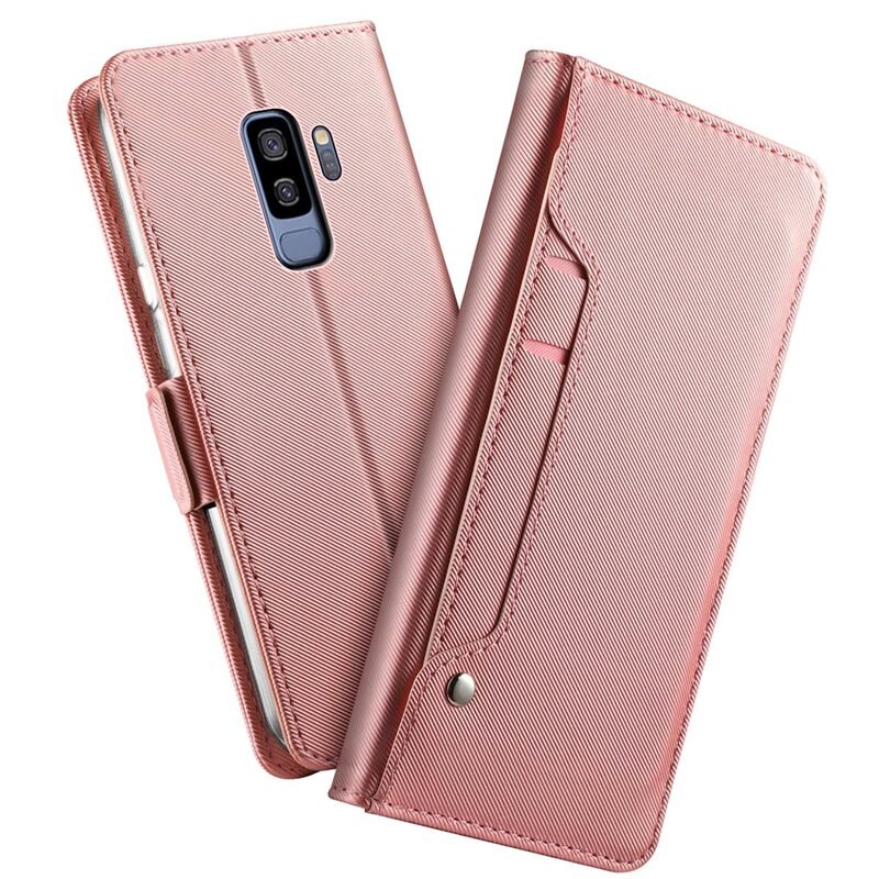 Plånboksfodral Spegel Galaxy S9 Plus Rose gold - Mobilfodral med kortfack och sedelficka