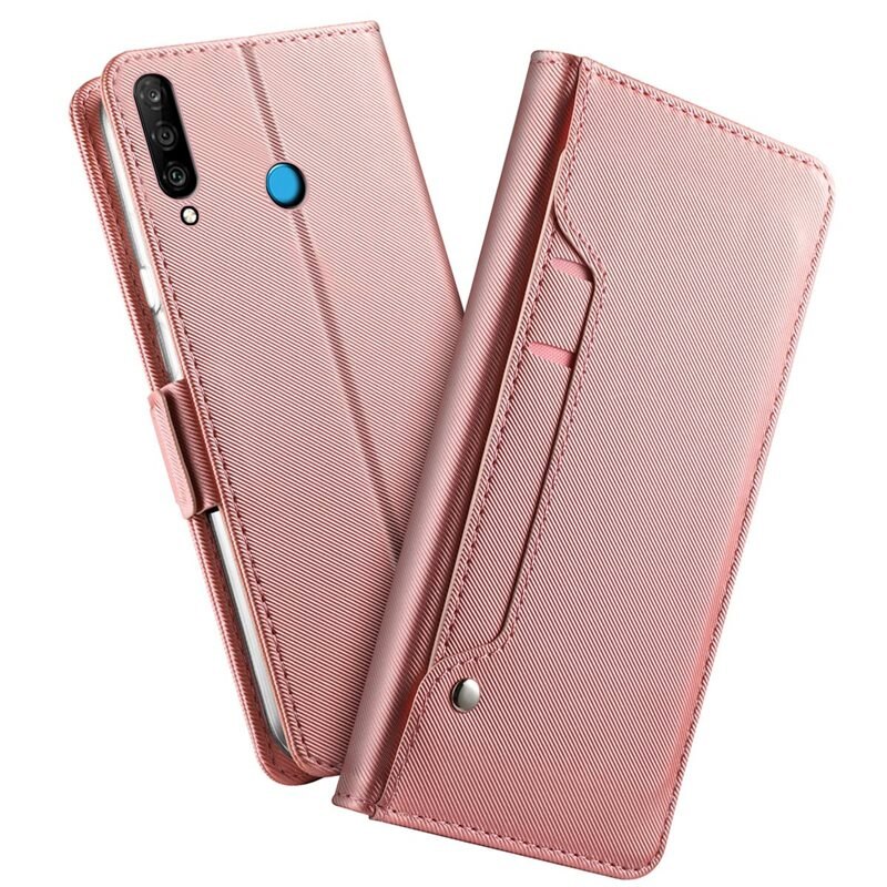 Plånboksfodral Spegel Huawei P30 Lite Rose gold - Mobilfodral med kortfack och sedelficka