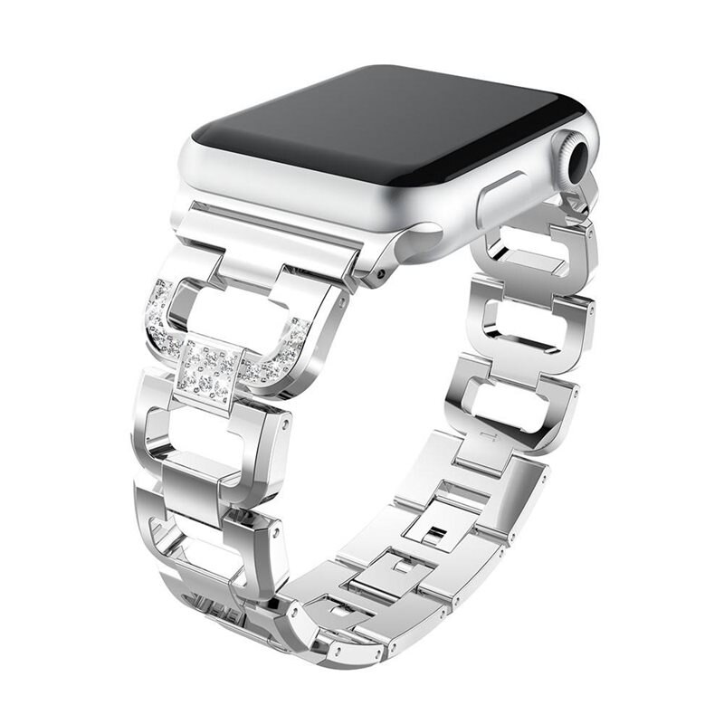 Rhinestone Bracelet Apple Watch Series 10 46mm Silver - Snyggt armband med vackra stenar