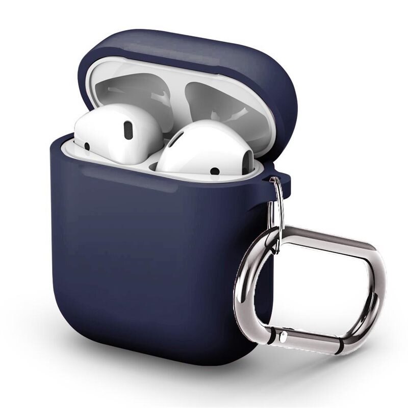 Silikonskal med karbinhake Apple AirPods marinblå - Skydda och håll koll på dina hörlurar