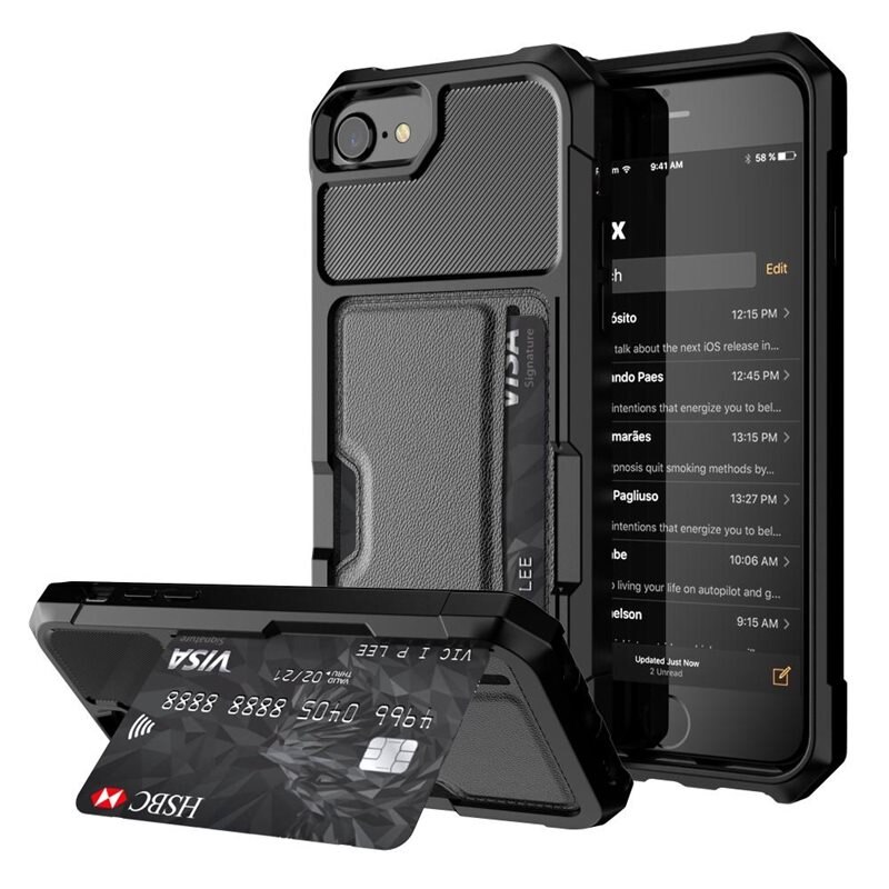 Tough Card Case iPhone 7 svart - Extra stöttåligt skal med lättåtkomligt kortfack