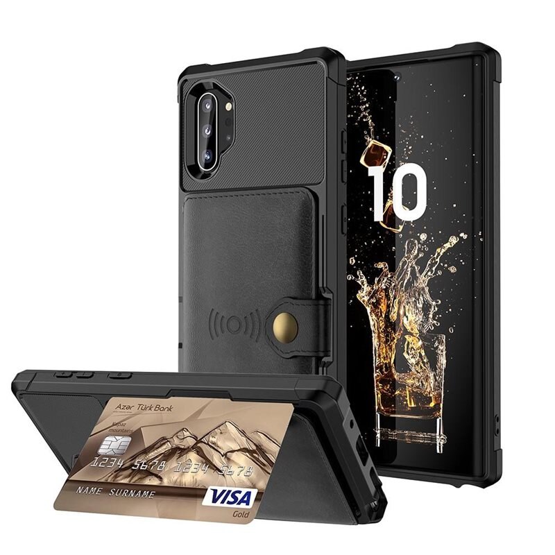 Tough Multi-slot Skal Samsung Galaxy Note 10 Plus Svart - Mobilskal med praktisk plånboksfunktion - Sedelficka - Korthållare