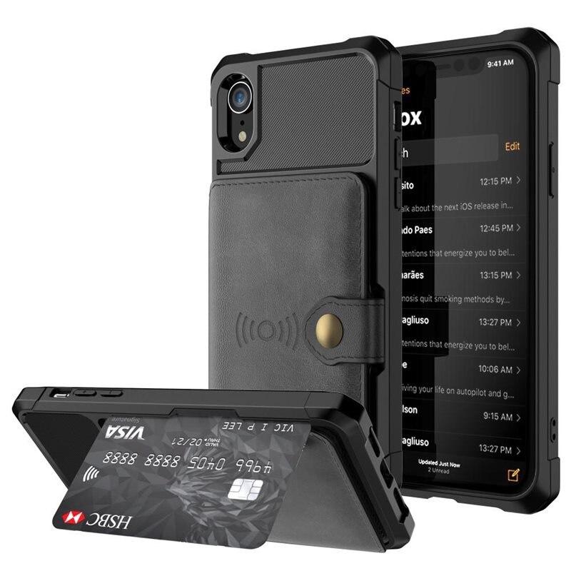 Tough Multi-slot Skal iPhone Xr Svart - Mobilskal med praktisk plånboksfunktion - Sedelficka - Korthållare