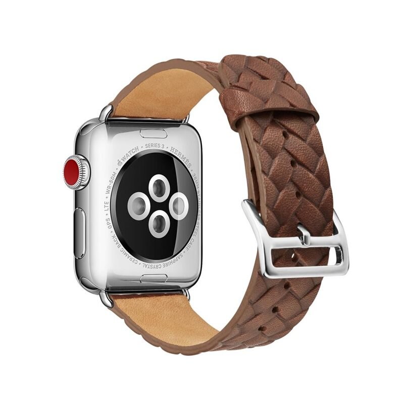 Woven Leather Band Apple Watch Ultra 2 49mm brun - Läderarmband i flätad design