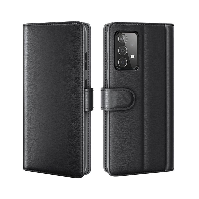 Äkta Läderfodral Samsung Galaxy A52 5G Svart - Stilrent plånboksfodral med plats för sedlar och kort