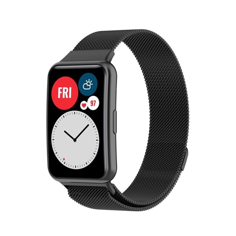 Armband Milanese Huawei Watch Fit Svart - Lyxigt armband med magnetisk stängning - Rostfritt stål