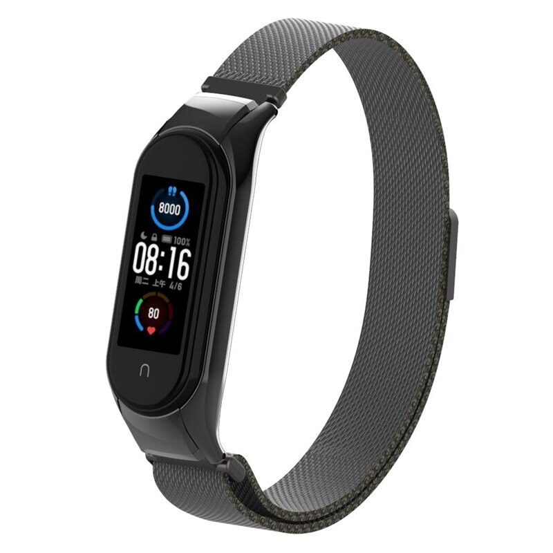 Armband Milanese Xiaomi Mi Band 5/6 svart - Lyxigt armband med magnetisk stängning - Rostfritt stål