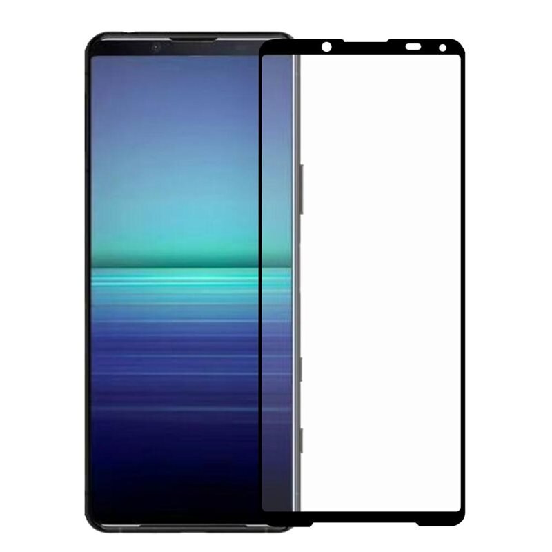 Heltäckande Härdat Glas Skärmskydd Sony Xperia 5 II svart - Skärmskydd som täcker hela skärmen, med svart kant