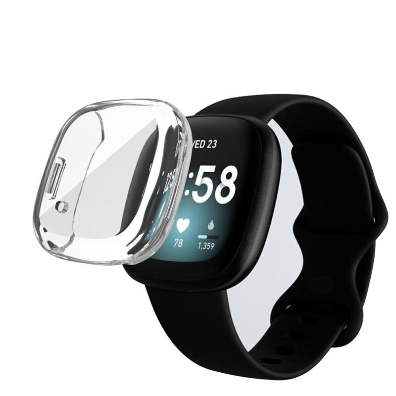 Heltäckande Skal Fitbit Versa 3/Sense transparent - Skyddar skärmen och klockan från slitage och skador