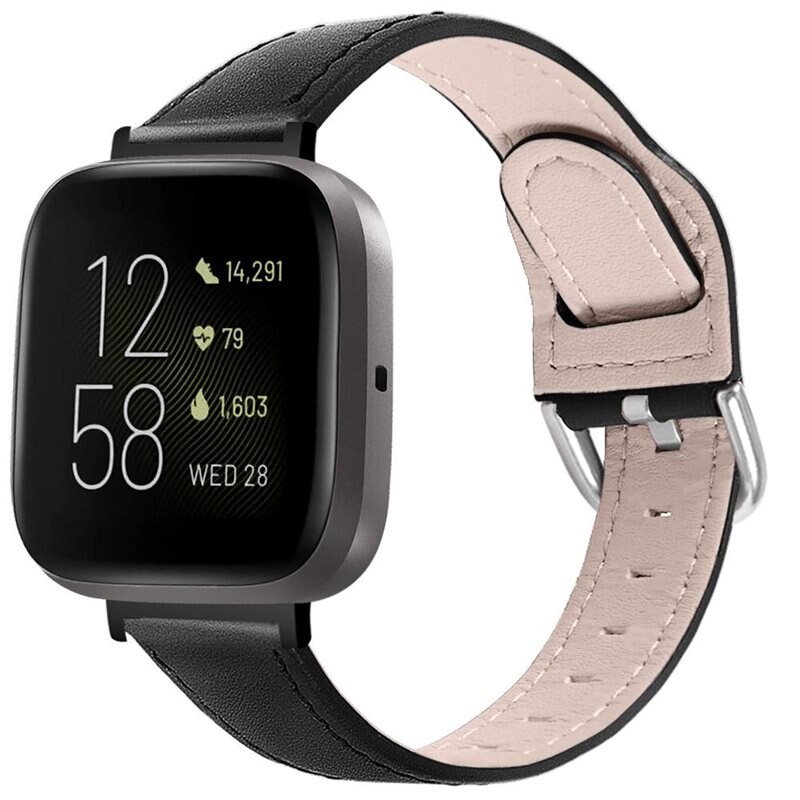 Läderarmband Fitbit Versa 3/Sense Svart - Snyggt armband i läder