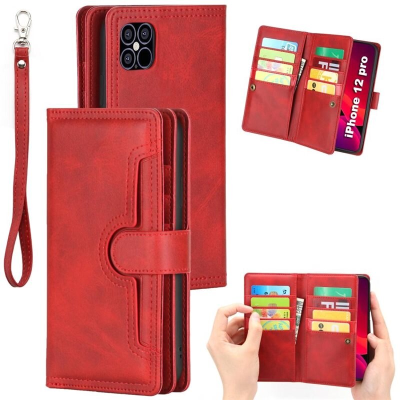 Läderplånbok Multi-slot iPhone 12/12 Pro röd - Mobilfodral - Plånboksfodral - Korthållare