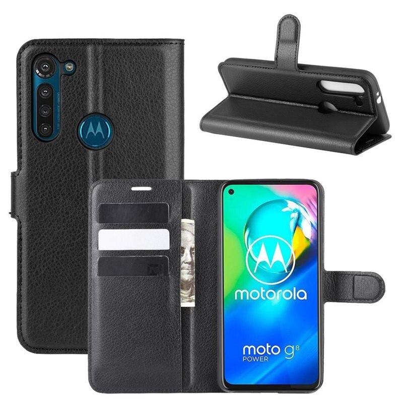 Mobilfodral Motorola Moto G8 Power Svart - Praktiskt plånboksfodral med plats för sedlar och kort