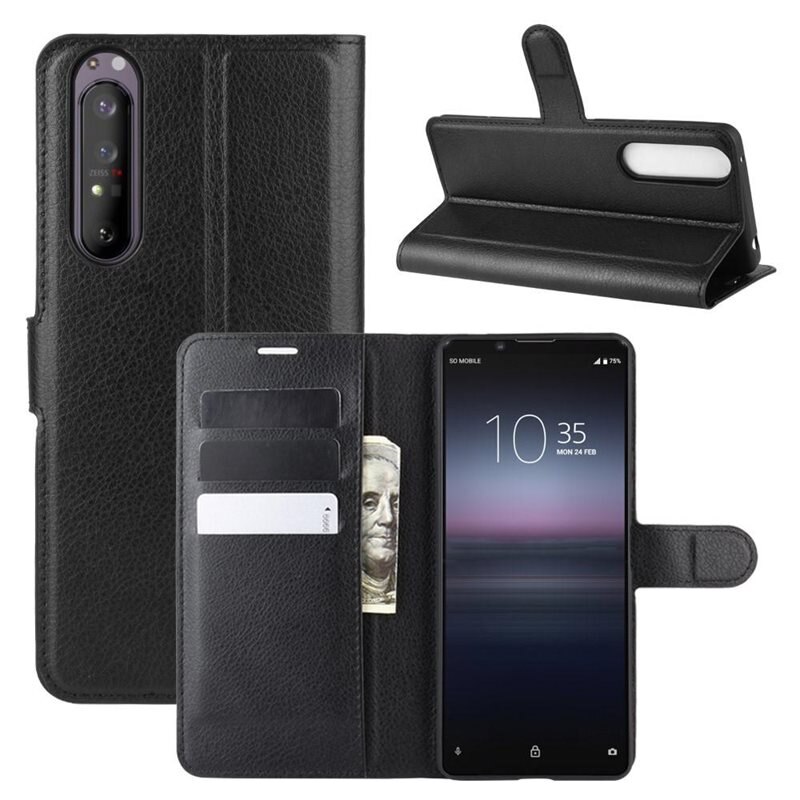 Mobilfodral Sony Xperia 1 II Svart - Praktiskt plånboksfodral med plats för sedlar och kort