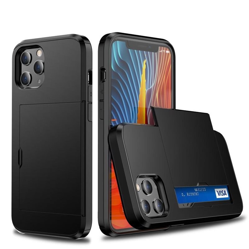Skal Kortfack iPhone 12/iPhone 12 Pro Svart - Mobilskal med korthållare