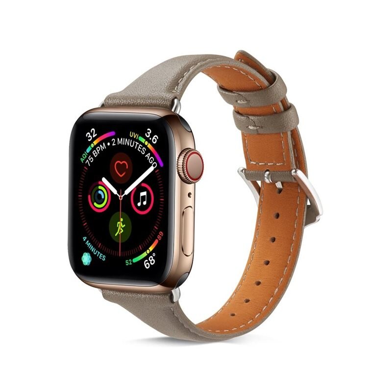 Slim Läderarmband Apple Watch Series 10 42mm grå - Stilrent armband i läder