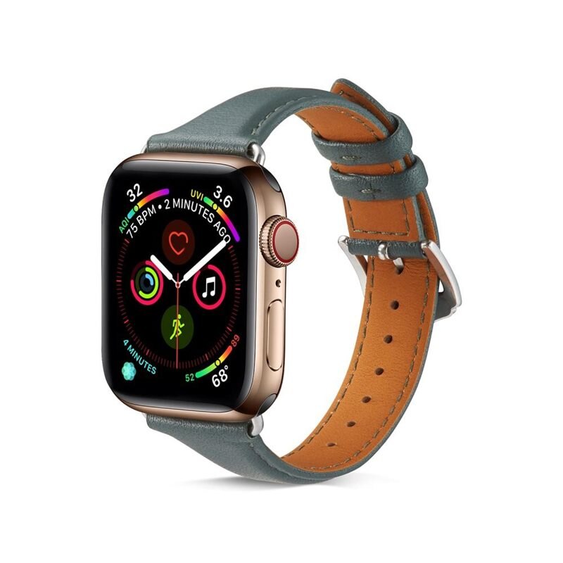 Slim Läderarmband Apple Watch Series 9 41mm Grön - Stilrent armband i läder