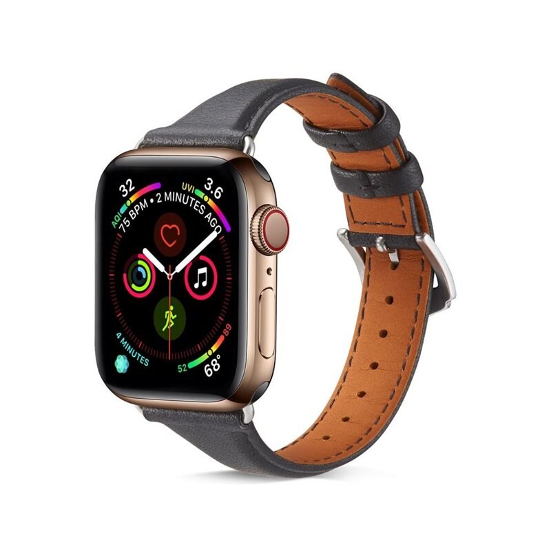 Slim Läderarmband Apple Watch Series 4-6 44mm Svart - Stilrent armband i läder