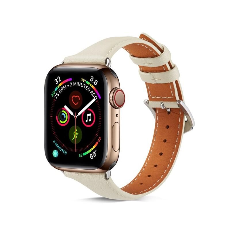 Slim Läderarmband Apple Watch Series 10 46mm Beige - Stilrent armband i läder