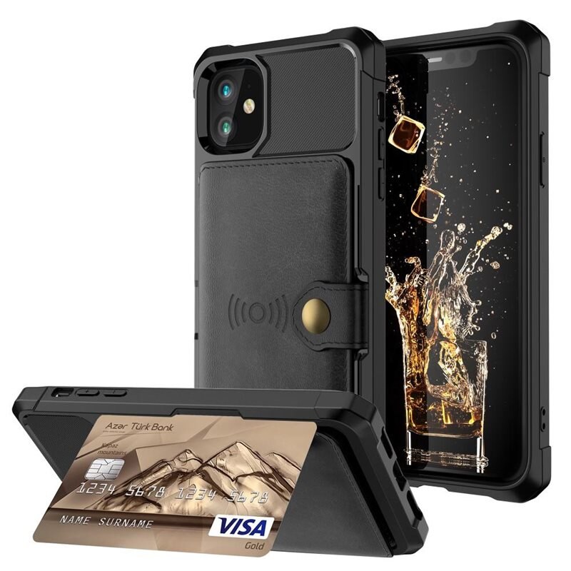 Tough Multi-slot Skal iPhone 11 Svart - Mobilskal med praktisk plånboksfunktion - Sedelficka - Korthållare