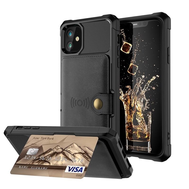 Tough Multi-slot Skal iPhone 12 Pro Max Svart - Mobilskal med praktisk plånboksfunktion - Sedelficka - Korthållare