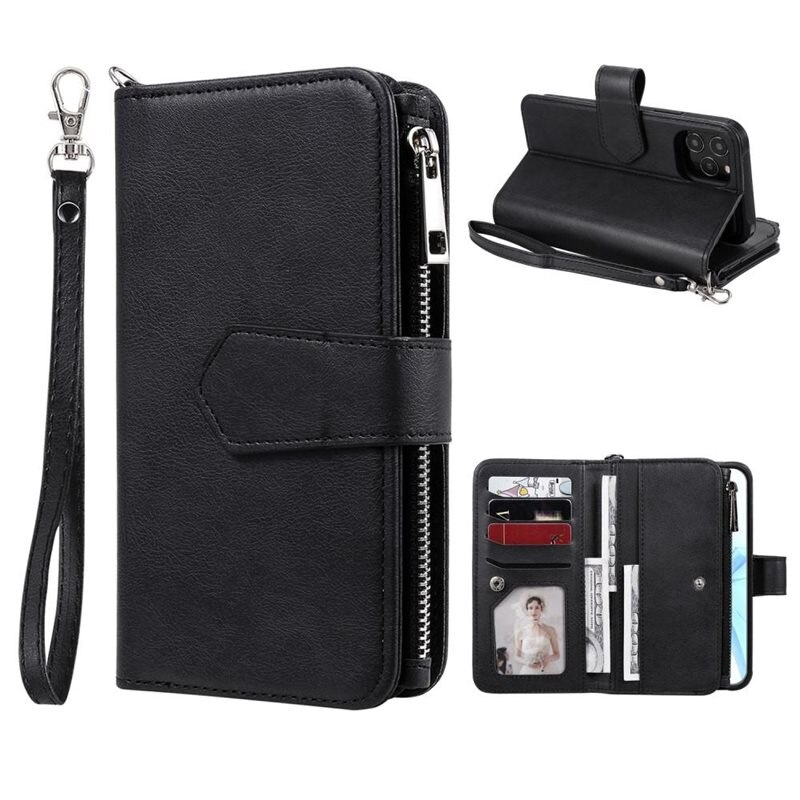 Zipper magnetfodral iPhone 12/12 Pro svart - Plånboksfodral