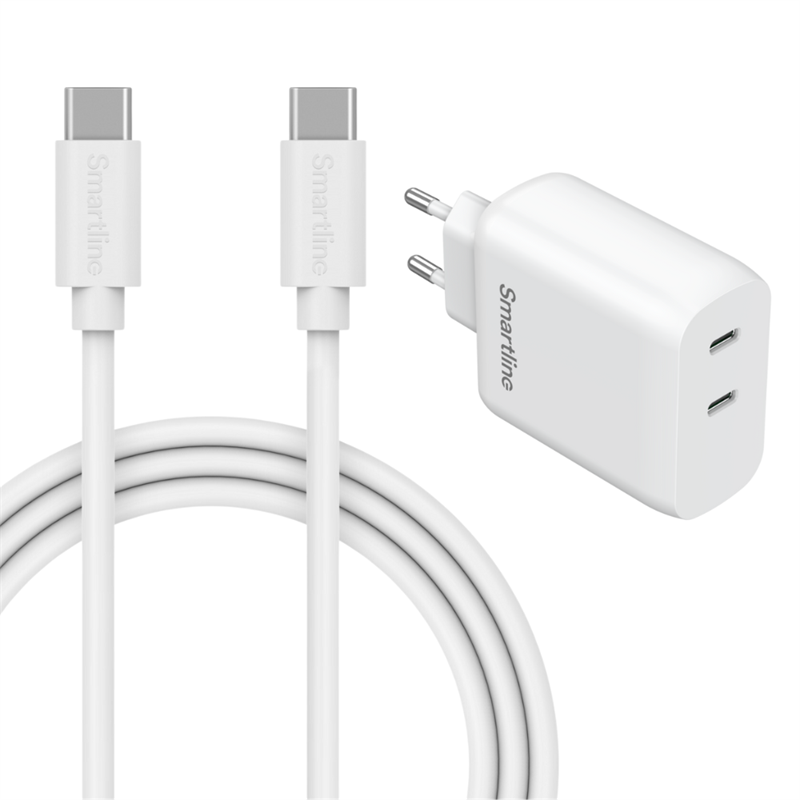 Premiumladdare Xiaomi Redmi Note 14 Pro - 2 meter sladd & Dual väggladdare USB-C 35W - Stark laddare med lång sladd och två USB-C-portar