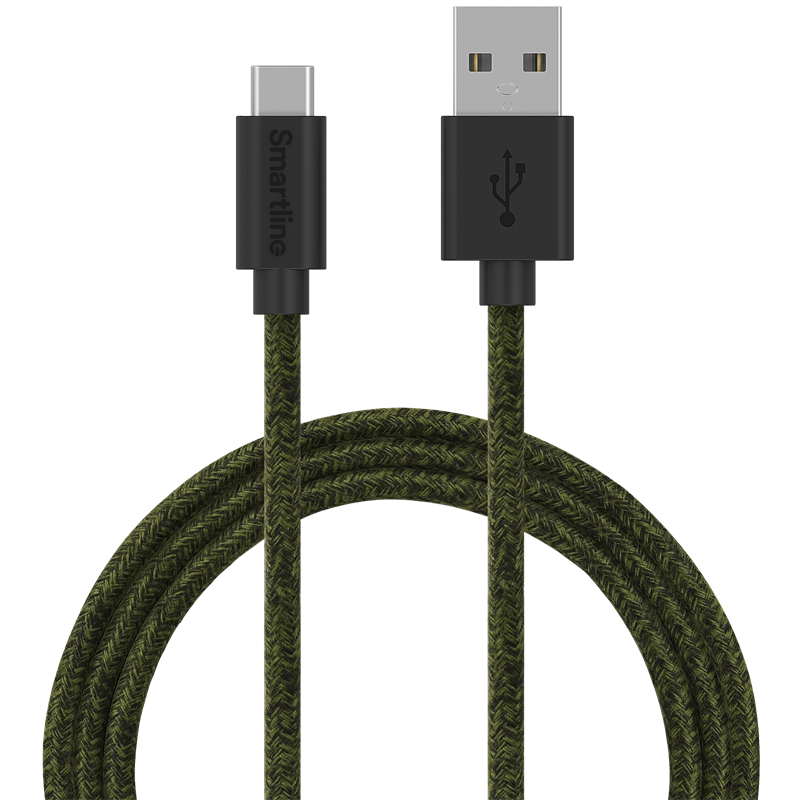 Smartline Fuzzy USB-kabel USB-C 2m Grön - Längre laddsladd - Lång laddkabel