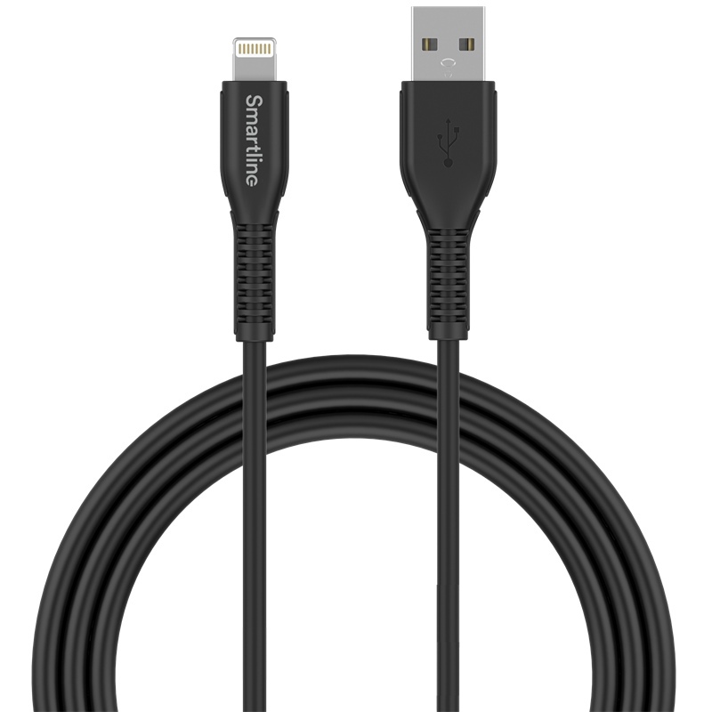 Smartline Strong USB-kabel Lightning 2m Svart - Längre laddsladd - Lång laddkabel