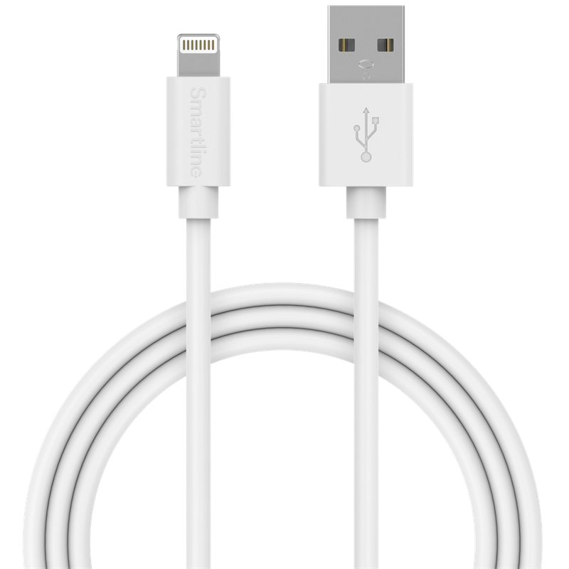 Smartline USB-kabel Lightning 2m Vit - Längre laddsladd - Lång laddkabel