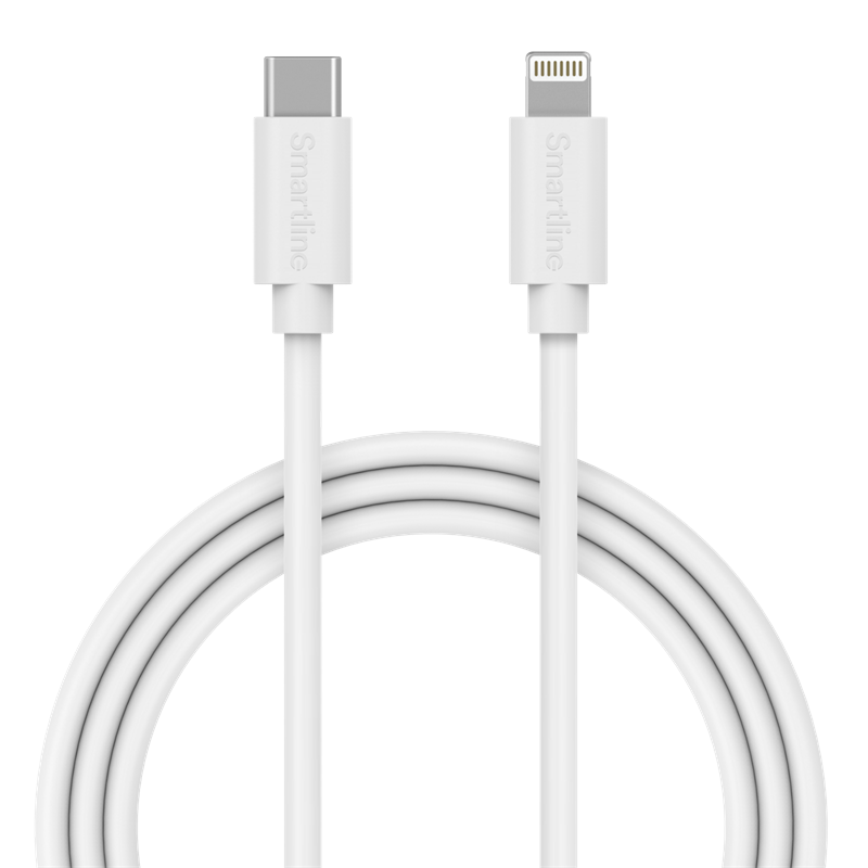 Smartline Lång USB-kabel USB-C - Lightning 2m iPhone 12 Pro Max vit