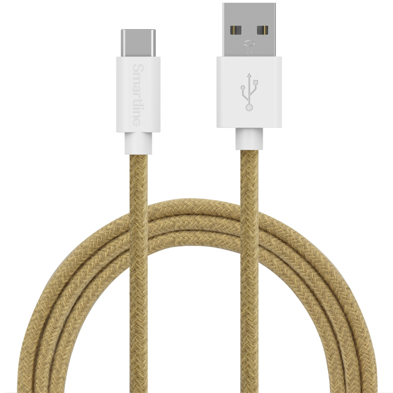 Smartline Fuzzy USB-kabel USB-C 2m Sand - Längre laddsladd - Lång laddkabel