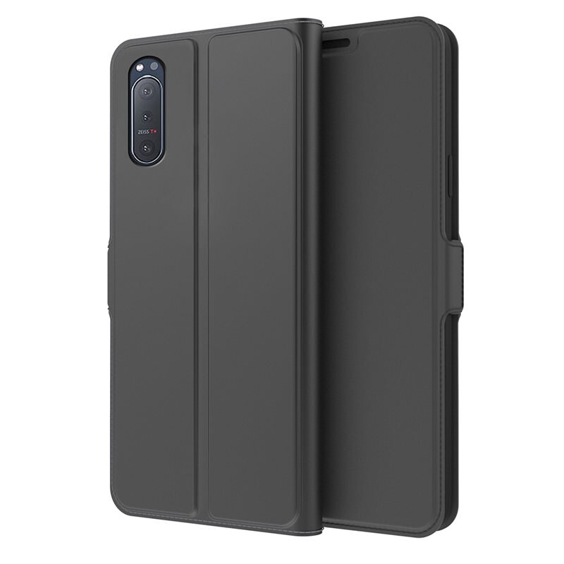 tectTech Slimmat Plånboksfodral Sony Xperia 5 II svart - Mobilfodral med korthållare och inbyggt stöd