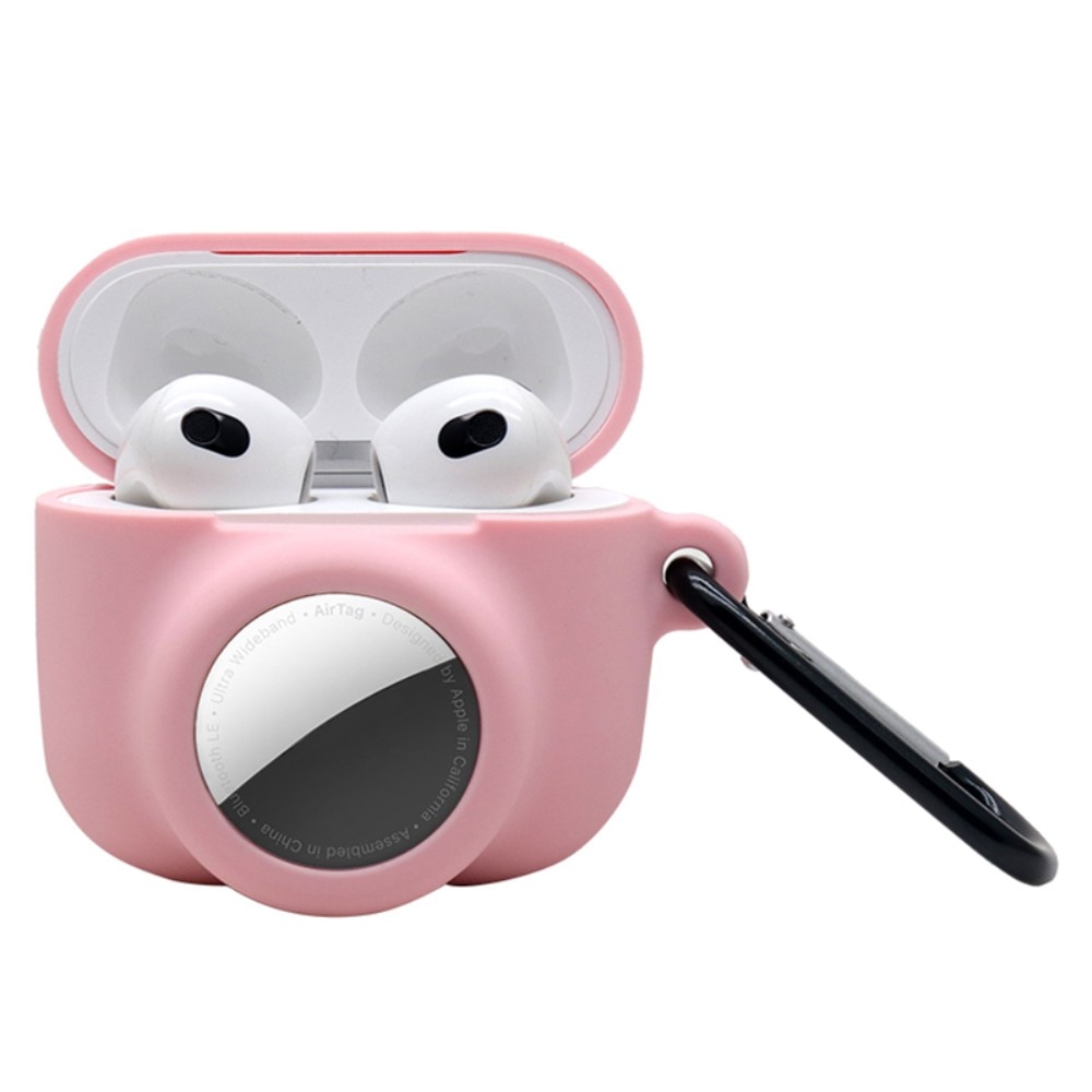 Apple AirPods 3 silikonskal med AirTag hållare rosa