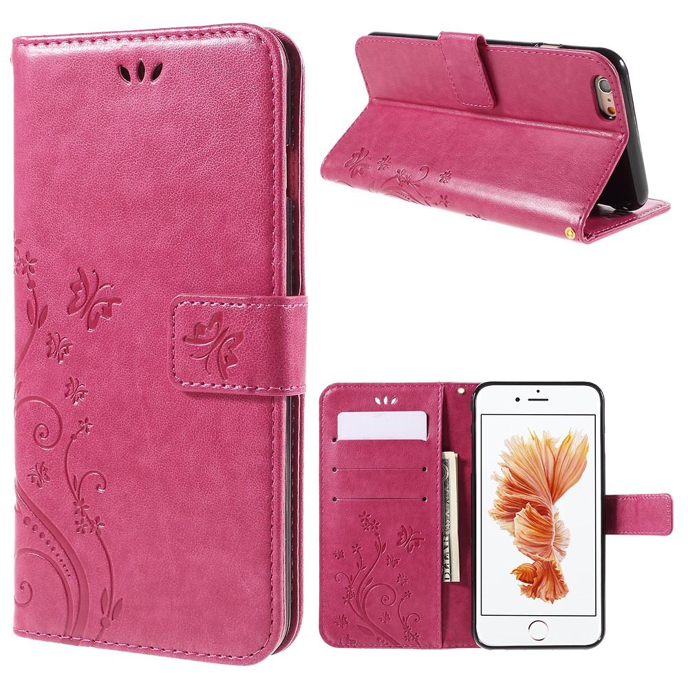 Läderfodral Fjärilar Apple iPhone 6/6S rosa