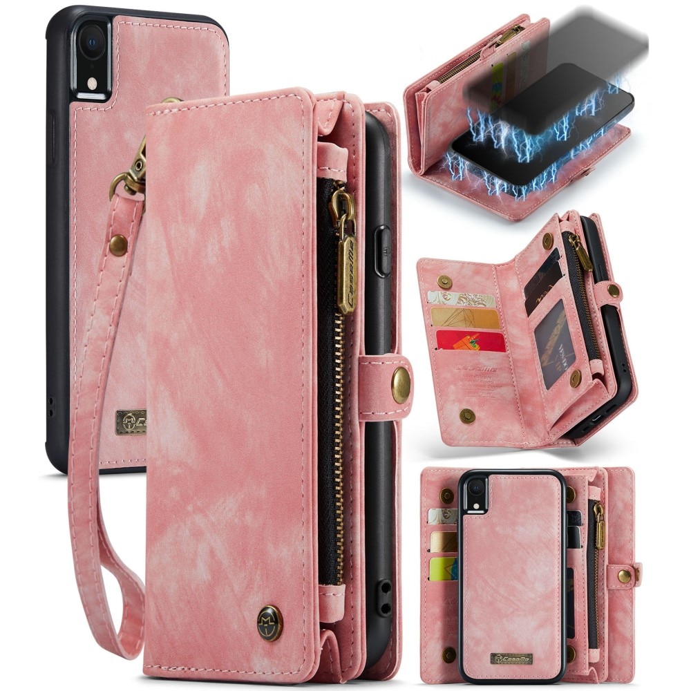 Multi-slot Plånboksfodral iPhone XR rosa