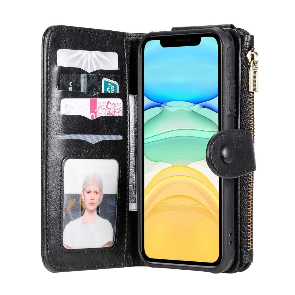 Magnet Leather Multi-Wallet iPhone 11 svart