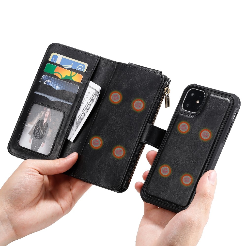 Magnet Leather Multi-Wallet iPhone 11 svart