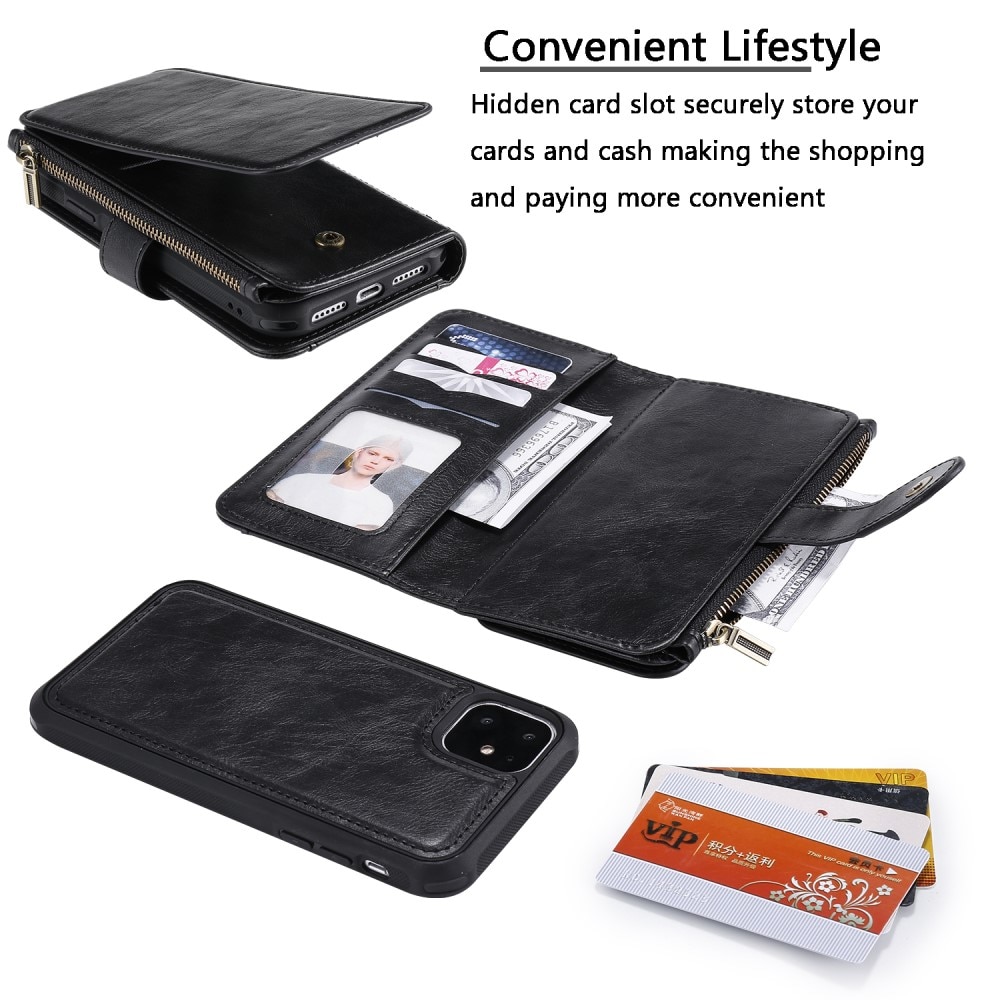 Magnet Leather Multi-Wallet iPhone 11 svart