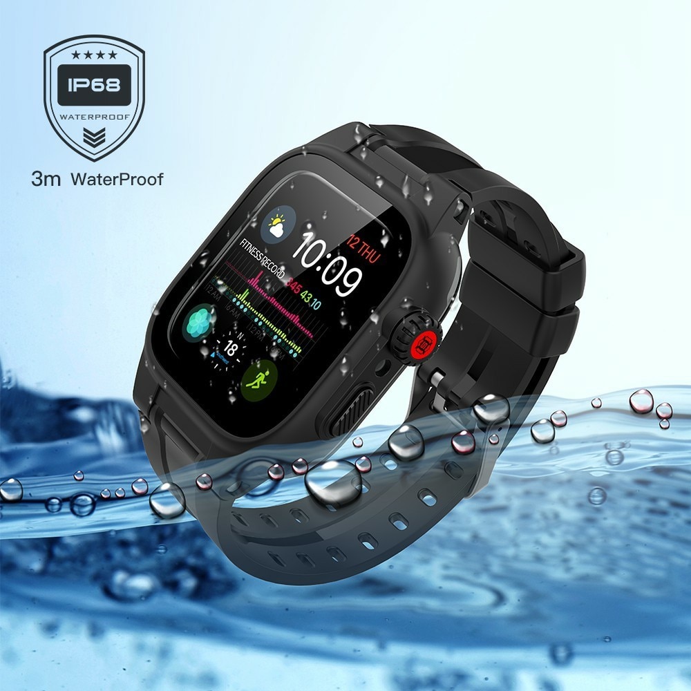 Vattentätt Skal + Silikonarmband Apple Watch SE 44mm svart
